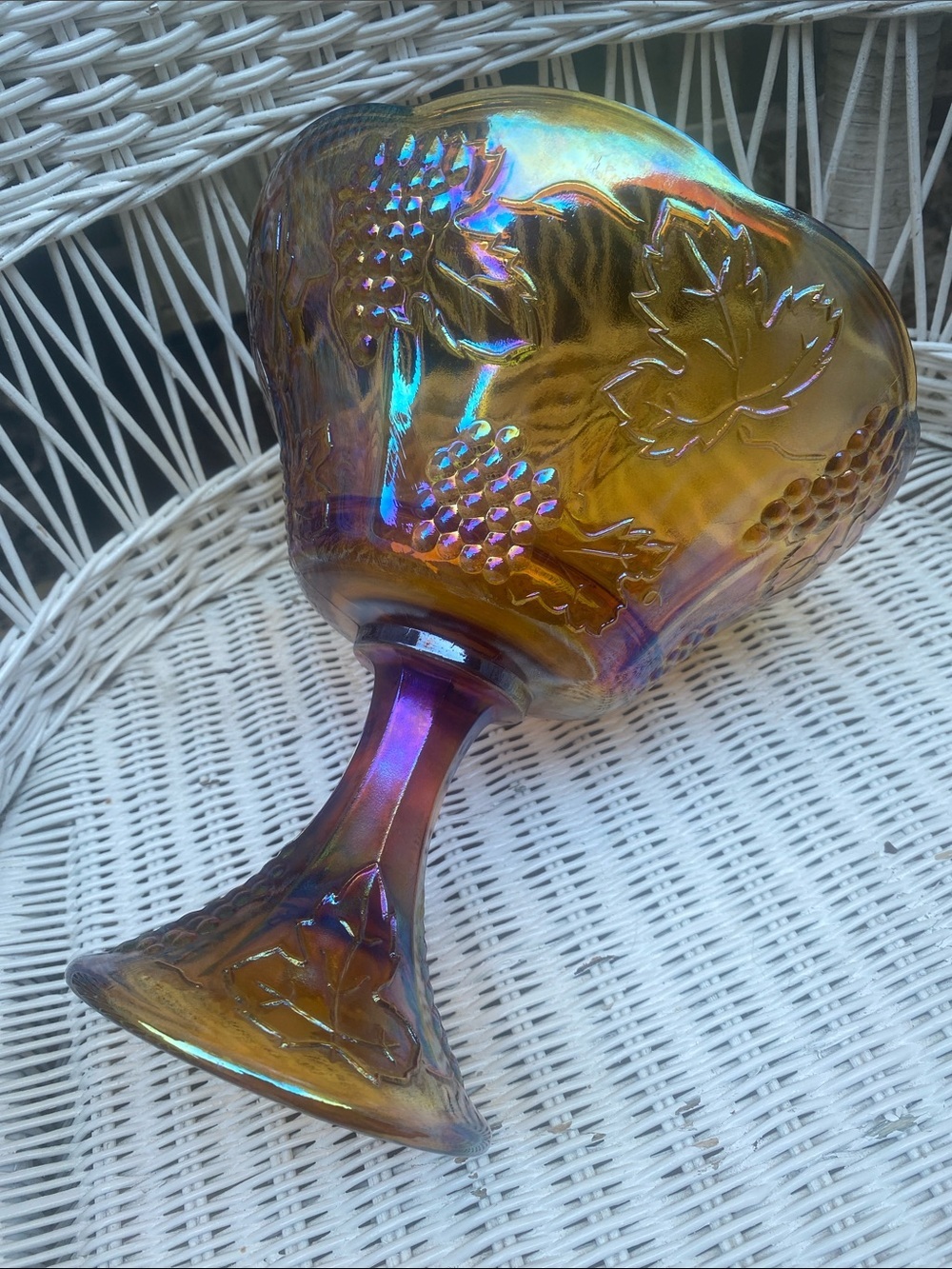 Vintage Amber Iridescent Gold
Carnival Indiana Glass Harvest
Pedestal Bowl - Picture 9 of 16